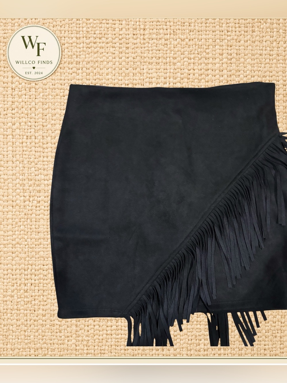 Windsor Black Suede Look Fringe Mini Skirt Western Cowgirl